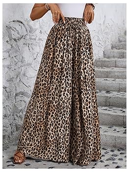 Verdusa Women's Wide Leg Dressy Pants Leopard Print Paperbag